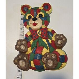 Patchwork Teddy Bear Wall Decor By Foam Craft 8" Multicolor Hand-Painted VTG Pie